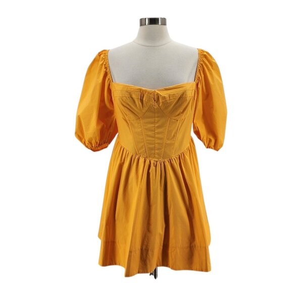 NEW All About May Womens 10 Dress Baby Doll Smock Orange Puff Sleeve Mini Boho - Picture 1 of 12